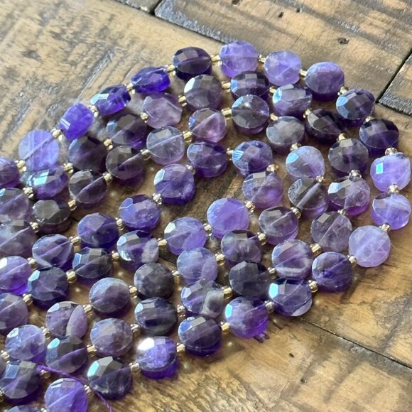 Faceted Flat Round Amethyst Bead Strand - 10mm - Picture 3 of 4